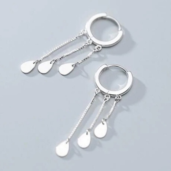 NEW 925 STERLING SILVER TASSEL DROP HOOP EARRINGS, NICE EARRINGS, CUTE EARRINGS - Picture 2 of 7
